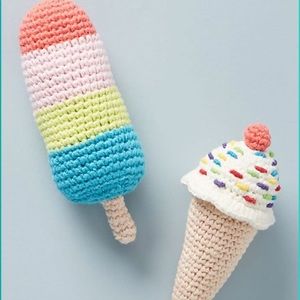 Anthropologie NWT Baby Rattle Crocheted Popsicle